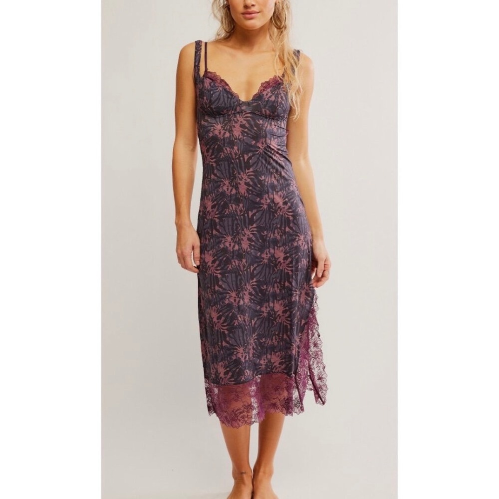 free people party crasher midi slip in deep charcoal purple, women size x-large